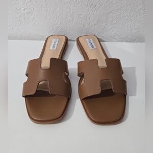 Steve Madden Hadyn Cognac Slip-On Leather Sandals Shoes Women's Size 5.5